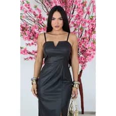 Vestido Courino Alcinha Feminino Couro Corte V