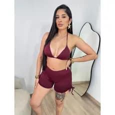 Sukita Feminino Cintura Alta  Conjunto Top  Cortininha e Shortinho Premiun