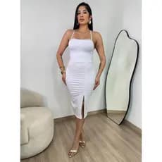Vestido Feminino Midi com Fenda Lateral, Alcinha e Bojo – Elegante para Festa e Noite