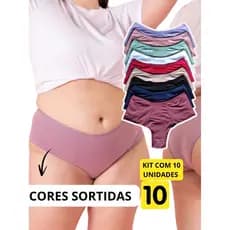 KIT 10 Calcinhas Rebeca Microfibra Feminina Confortável Pala Dupla Cintura Alta Feminina