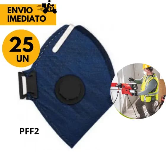 25 Máscaras Descartável Respiratória PFF2 C/ Válvula para Proteção das Vias Respiratórias p Obra Civil Funilaria Pintura