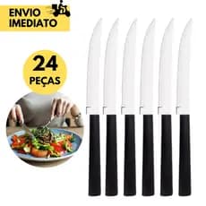 Kit 48/36/24 ou 12 Facas de Churrasco com Cabo Preto de Serrinha Faca de Mesa Churrasco, Restaurante