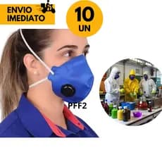 10 Máscaras Respirador Descartável PFF2 com Válvula  Proteção Contra Poeira Névoas Partículas para Colaboradores em Obra