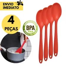 Kit 4 Colher Vermelha Silicone Premium para Cozinha Alta Resistência e Durabilidade