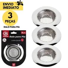 Kit 3 Ralos  de Pia Inox 9cm Cozinha Filtro Antirresíduo Tampa Escorredor Reutilizável