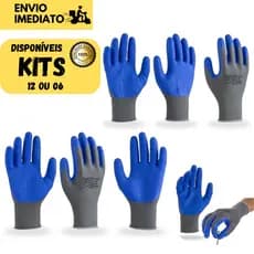Kits 12 ou 6 Pares Luva de Segurança SuperSafety 1005 Tricotada c/ Revestimento Látex Antiderrapante