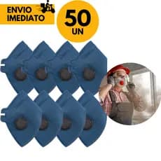 50 Máscaras Descartável PFF2 com Válvula Proteção das Vias Respiratórias p Obra Civil Funilaria Pinturas Marcenaria Hosp