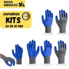 03 ou 01 Par de Luva SuperSafety 1005 Segurança Trabalho Revestida em Látex Antiderrapante