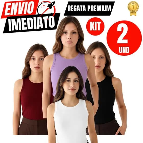 Kit 2 Blusa Regata Feminina Basica Ribana Canelada Algodão e Elastano Primeira Linha