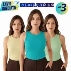 Kit 3 Regata Feminina Canelada Basica Ribana Algodão e Elastano Premium