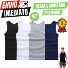 Kit Com 4 Regata CANELADA Premium Masculina Modelo Americana Fitness casual Algodão e Elastano Malha Encorpada Conforto