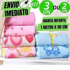 Kit Manta Bebê Cobertor de Microfibra Mantinha Estampada Infantil para Menino e Menina Maternidade