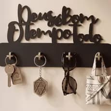 Porta Chaves de Parede em MDF 3mm Preto Deus é Bom o Tempo Todo Envio Imediato Decorativo Multiuso