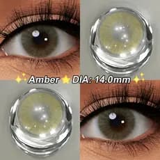 【0.00~-8.00】Magister Lentes De Contato Coloridas Com Grau Amber Ocre Natural Sem Borda 1 Par 14mm