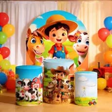 Capas Trio Cilindro Painel Redondo Fazendinha Animais