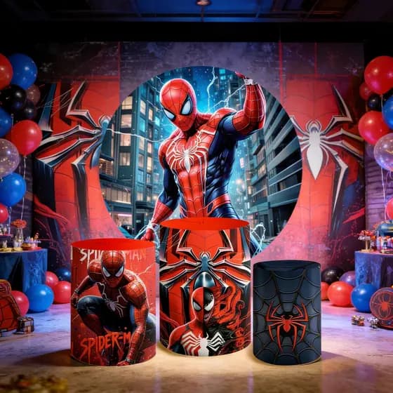 Capas Painel Redondo Trio Cilindros Aranha Herói Vermelho