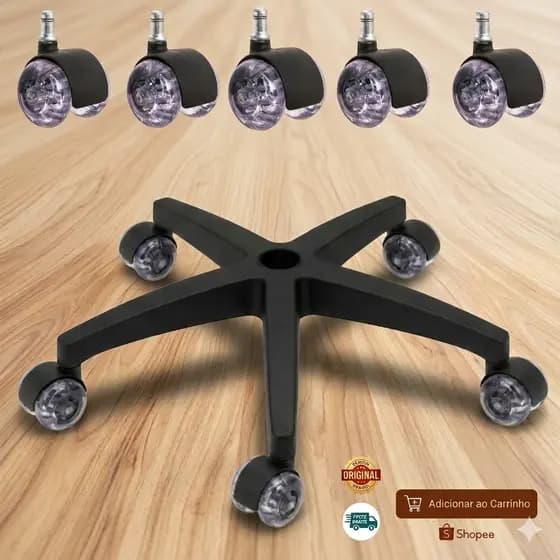 Base de Cadeira Gamer Reforçada 150kg + 5 Rodízios Gel Transparente