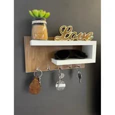 Porta Chave em MDF com 5 Ganchos + Nicho e Prateleira Decoração Para Casa