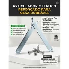 Par de Articulador para Mesa Dobrável Ferro Zincado 210mm | Suporte Retrátil Reforçado | Par ou Unidade