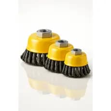 Escova De Aço Copo 3, 4, Ou 5Pol. Trançada Cerdas Duras Reforçada Industrial Até 8500 RPM Roca M14