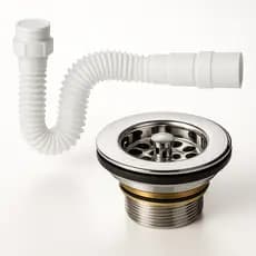 Kit Completo para Pia de Cozinha – Válvula Americana em Metal ABS + Sifão Sanfonado Universal