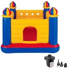PULA PULA INFLÁVEL CASTELO ENCANTADO INTEX 2 CRIANÇAS ATÉ 54KG 174X174X112CM + BOMBA DE AR ELÉTRICA