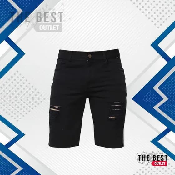 Bermuda Jeans Masculina Preta Rasgada