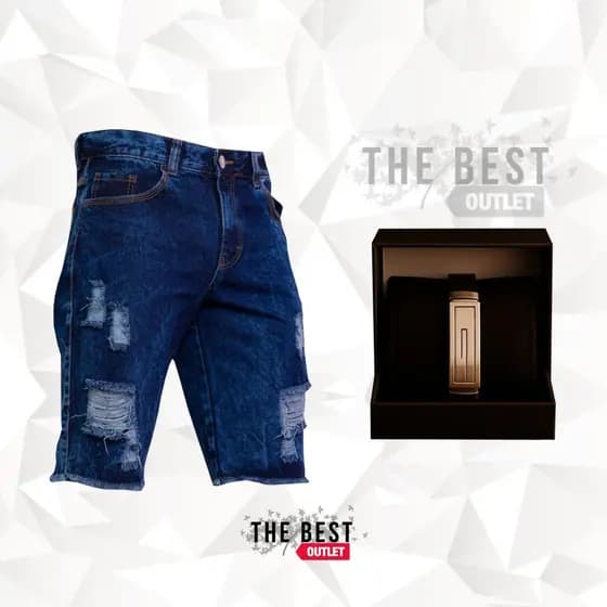 Kit Masculino Bermuda Rasgada Masculina Short Jeans Masculino + Pulseira Masculina Emborrachada