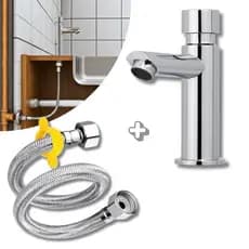 Kit Torneira Automática de Bancada + Engate Flexível Aço Inox Trançado 60cm Bruen