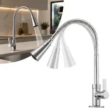 Torneira De Pia Cozinha Gourmet Mesa Flexível 3/4 Jato Chuveirinho 1/4 Volta Metal Cromada