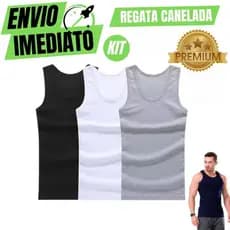 Kit De 3 Regata Premium Masculina Modelo Americano Canelada Algodão e Elastano Malha Encorpada Ultra Conforto