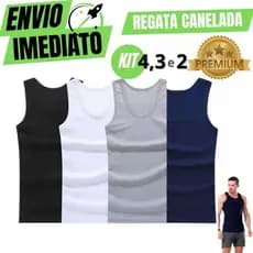 Kit C/4 C/3 e C/2 Regata Premium Masculina Modelo Americano Canelada Algodão e Elastano Malha Encorpada Ultra Conforto