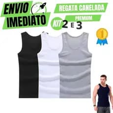 Kit C/3 e C/2 Regata Premium Masculina Modelo Americano Canelada Algodão e Elastano Malha Encorpada Ultra Conforto