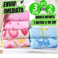 Jogo 3 2 Manta De bebê Cobertor Do Bebe Mantinha Microfibra Estampada Para Kit Maternidade 1 MT x 90 Cm