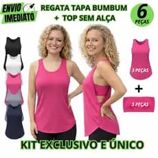 Kit 3 Camiseta Tapa BumBum Com 3 Top Tomara Que Caia Academia Crossfit Corrida Treino Fitness
