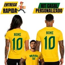 Kit C/2 Camiseta Personalizada Casal Brasil 100% Algodão Copa Torcedor Camisa Masculina Feminina