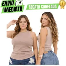 Blusa Regata Feminina Básica Canelada Malha Primeira Linha Casual Premium