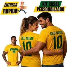 Kit C/2 Camisa Personalizada Casal Brasil 100% Algodão Copa Torcedor Camisa Masculina Feminina