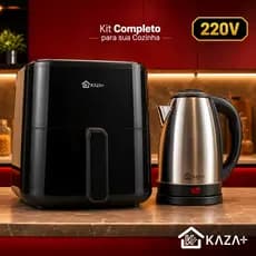 Kit Air Fryer 5L Digital + Chaleira Elétrica 1,8L Inox 220V Desligamento Automático 1400W