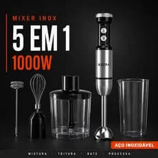 Mixer 5 em 1 Inox 1000W 110V ou 220V Multifuncional Triturador de Alimentos Batedor Processador Copo