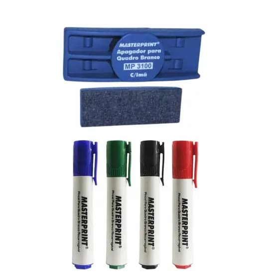 Kit Apagador Com Imã + 4 Pincel Caneta para Quadro Branco Masterprint