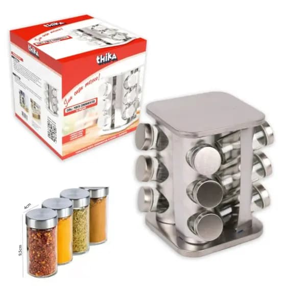 Porta Temperos e Condimentos Giratório com Frascos de Vidro Organização da Cozinha e Área de Festas Prático Higiênico