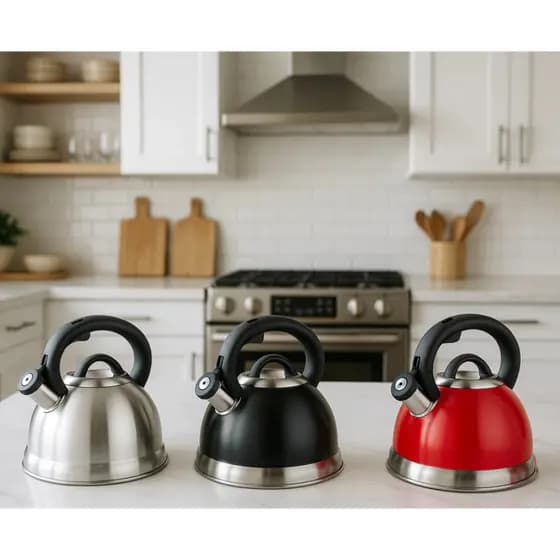 Chaleira Aço Inox 3 Litros com Apito Alta Qualidade Design Moderno nas Cores Vermelha Preta ou Inox