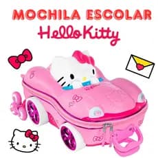 Mala Mochila Escolar Infantil Hello Kitty 3D com Rodinhas Carrinho Viagem Decoração Aventura Rosa