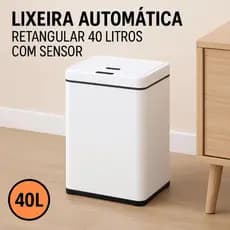 Lixeira Automática Retangular em Aço Inox 40 Litros com Sensor Eletrônico Cores Branca, Preta e Inox