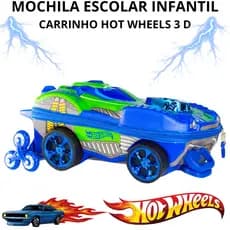 Mala Mochila Escolar Infantil Hot Wheels 3D Carrinho com Rodinhas Viagem Decoração Aventura Colorido