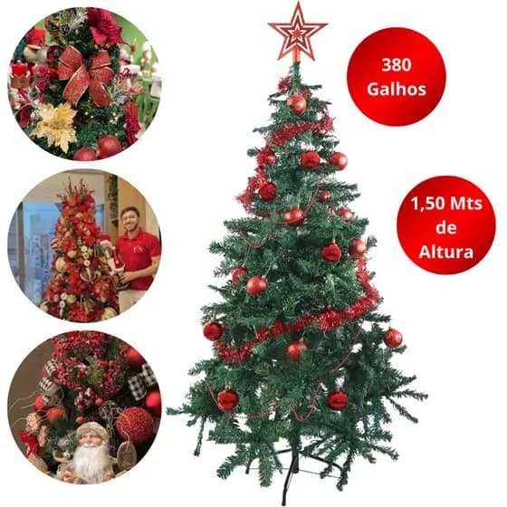 Árvore de Natal Pinheiro de Luxo 1,50 Altura com 380 Galhos com Base de Ferro Resistente Enfeite Natalino Encantadora