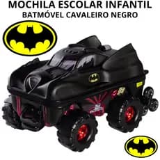Mala Mochila Escolar Infantil Batman 3D Batmóvel com Rodinhas Viagem Decoração Aventura Preta
