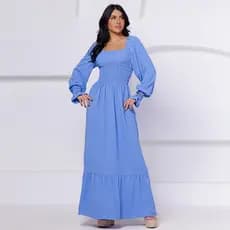 Vestido Longa Viscolinho Manga Longa Com Latex