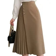Saia Plissada Alfaiataria Com Botão Moda Evangelica Estilo Coreano